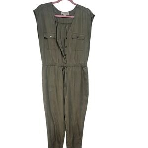 LOFT Utility Jumpsuit Olive  Sleeveless Tie Waist Cargo Pockets Women's Size 10